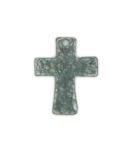 Hammered Cross Pewter Charm - EDL-1HC 19x15mm