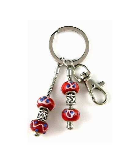 Silver Key Ring with Swival Clasp and Euro Beads - DG-KC18