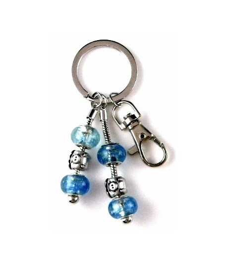 Silver Key Ring with Swival Clasp and Euro Beads - DG-KC17