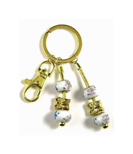 Key Chains Gold Key Ring with Swival Clasp and Euro Beads - DG-KC7