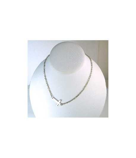 Sideways Silver Cross Necklace BL-NC 16 Inch