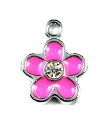 Rhinestone Flower Pewter Charm - ENAM-15x12mm