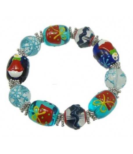 Blue, Red and White Candy Glass Christmas Stretch Bracelet - GTS-64839
