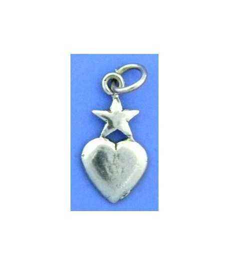 Heart and Star Sterling Silver Charm 15x10mm