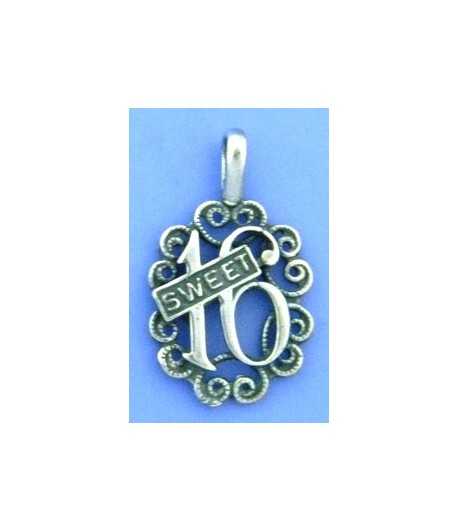 Sweet 16 (Pendant Size) Sterling Silver Charm 15x12mm