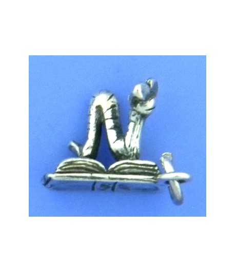 Bookworm Sterling Silver Charm 10x10mm