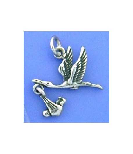 Stork with Baby (Moveable) Sterling Silver Charm 20x10mm
