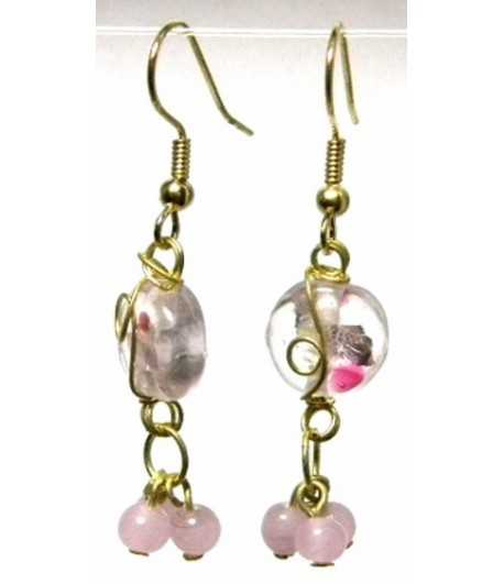 Pink-Clear Gold Wire Wrapped Earrings - CE-65