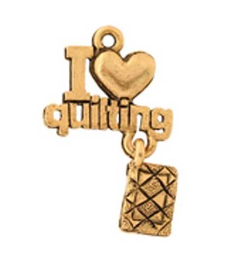 I Love Quilting Charm 27x17mm