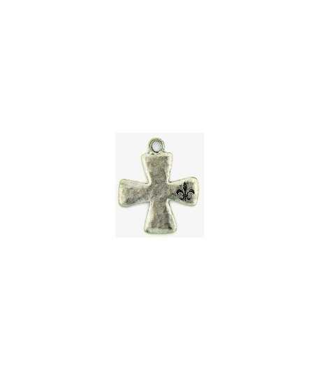 Hammered Cross w/Fleur De Lis Charm 30x24mm