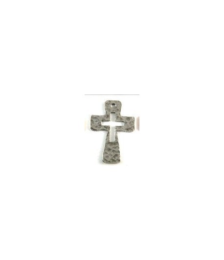 Hammered Cross with Cross Cutout Charm 50x36mm