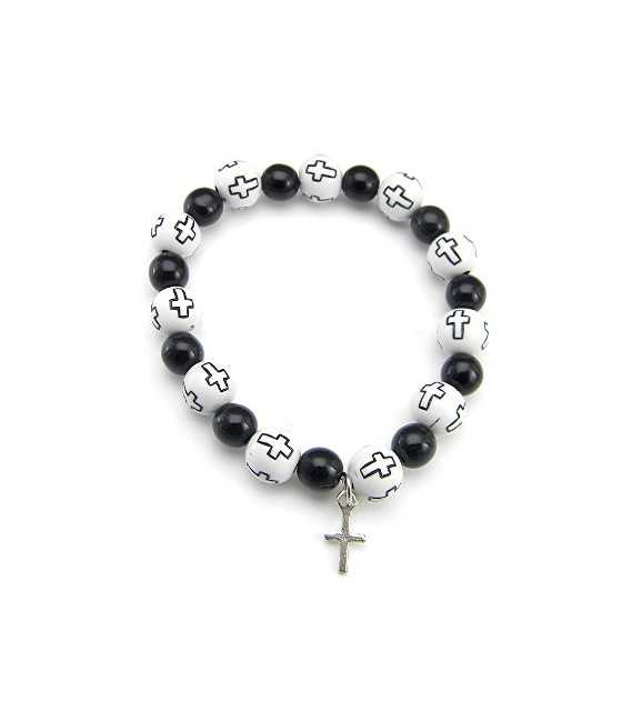 Cross Beads Stretch Bracelet with Cross Charm CCBR