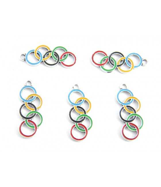 Olympic Rings Colored Charms 1.10in x .43in Qty 6